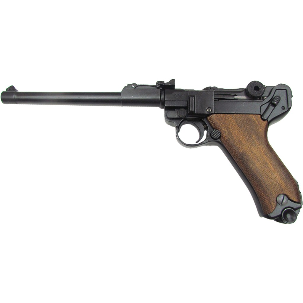 German Luger Lange Pistole 08, Blued with Wood Grips, Denix Non