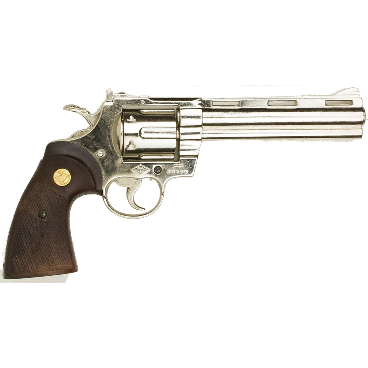 Replica Nickel .357 Police Magnum Faux Wood Grip Non-Firing Gun