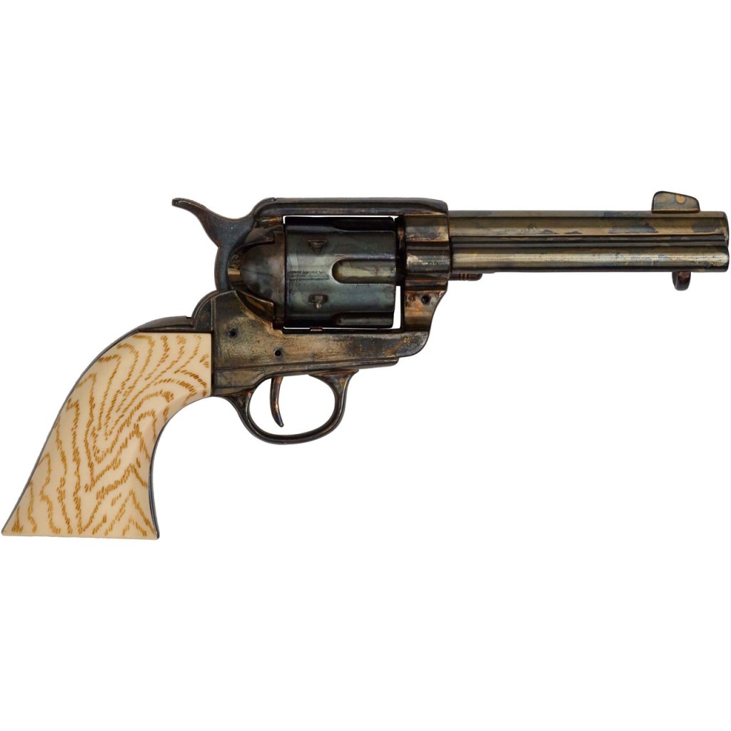 Old West Replica M1873 Antique Blued Finish Quick Draw Revolver with Faux Elk Grips
