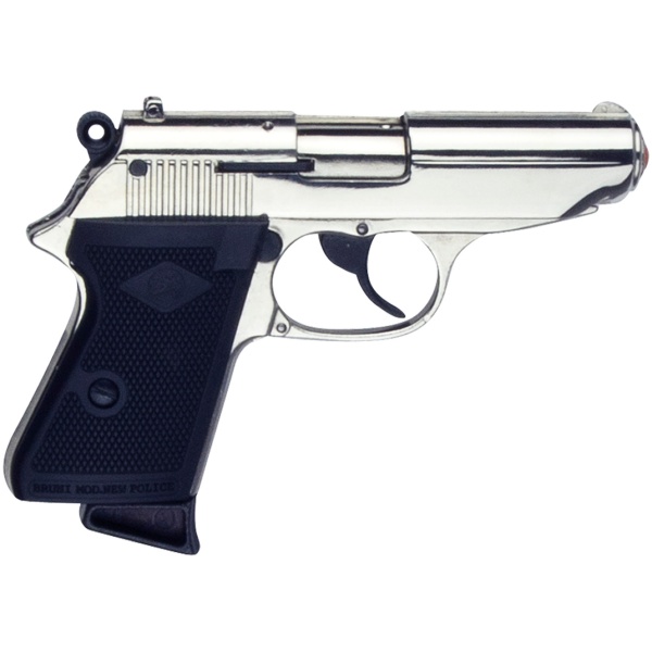 Replica James Bond PPK Style Nickel Finish 9MM Blank Firing Automatic Gun