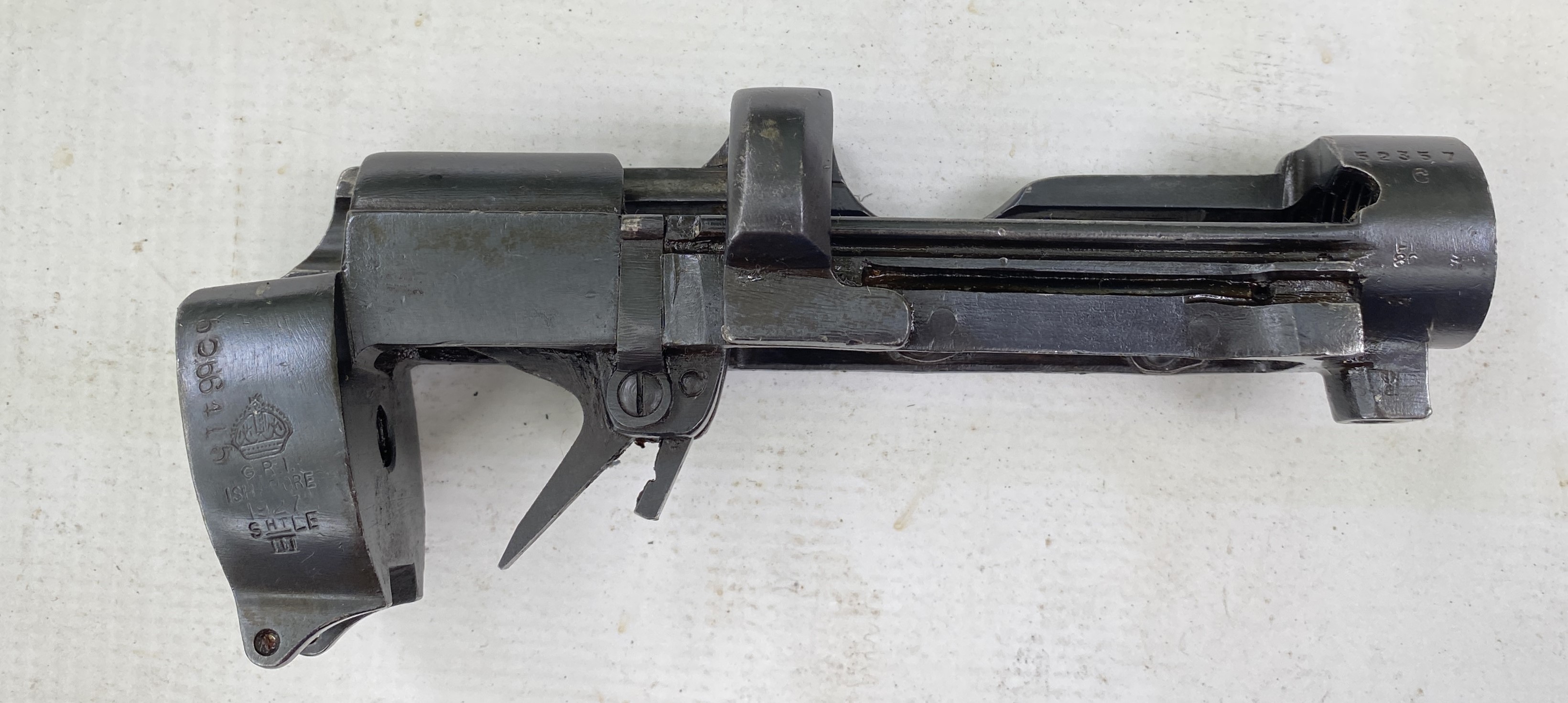 WWII No1 MkIII Enfield SMLE Receiver G.R.I. ISHAPORE 1927, w/ magazine cut-off cut off, SN 52357C