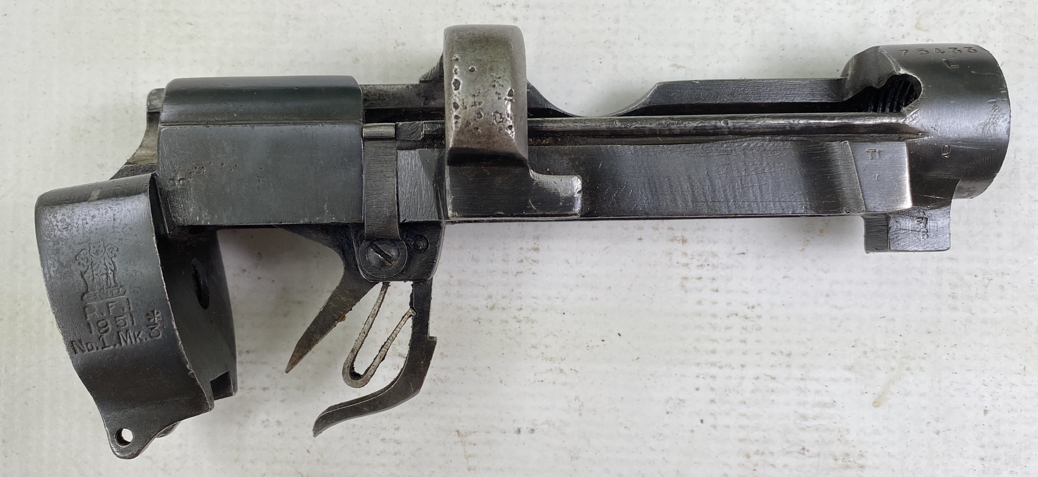 Post WWII No1 MkIII Enfield SMLE Receiver R.F.I. (Ishapore)Triple Lion Ishapore1951, SN 75433L